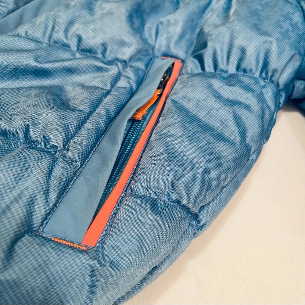 Girls blue ski coat with sherpa trim and removable hood by Oberymeyer